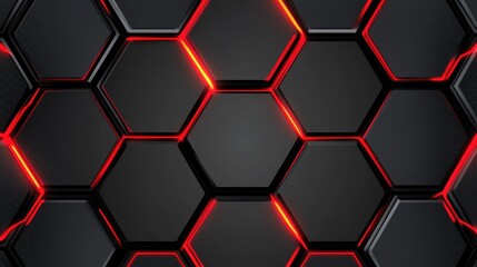 Poster - Abstract Background with Hexagonal Shapes and Glowing Red Lines Creating a Modern Tech-Inspired Design for Digital Media and Graphic Projects