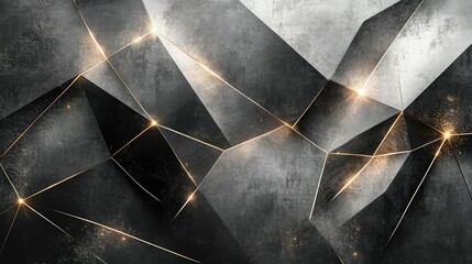 Poster - Abstract geometric background featuring sharp angles and luminous highlights creating a modern textured design in shades of gray and black