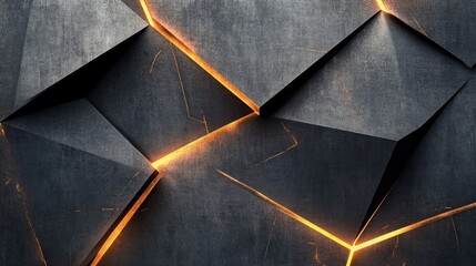 Poster - Textured Dark Background with Illuminated Cracks and Geometric Shapes for Abstract Design and Digital Art Inspiration
