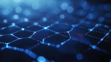 Poster - Futuristic Digital Background with Blue Hexagonal Patterns and Glowing Dots Creating a High-Tech Abstract Texture for Modern Technology Concepts