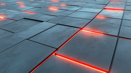 Poster - Abstract Background of Modern Industrial Flooring with Glowing Red Lines Highlighting the Textured Surface, Ideal for Technology and Futuristic Themes