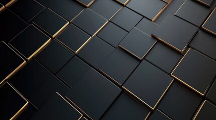 Poster - Abstract Pattern of Black and Gold Rectangles, Creative Background with Geometric Design Elements for Modern Aesthetics in Digital Graphics and Advertising Use