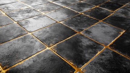 Poster - Stunning Close-Up of Elegant Black and Gold Tiles Featuring Unique Texture and Pattern, Perfect for Interior Design and Home Renovation Projects