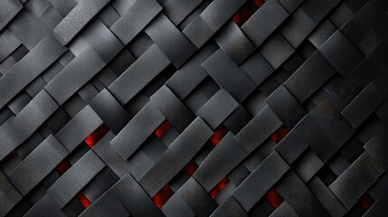 Poster - Intricate Dark Woven Texture with Highlights of Red, Ideal for Backgrounds or Fashion, Showcasing Depth and Modern Design Elements in a Stylish Composition