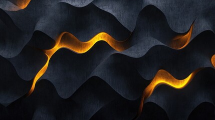 Poster - Abstract Background with Fluid Dark Waves and Glowing Orange Accents, Perfect for Modern Designs and Creative Projects in Digital Arts and Websites