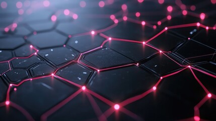  - Futuristic Abstract Technology Background with Glowing Pink Lines and Hexagonal Shapes on Dark Surface for Creative and Modern Digital Art Projects