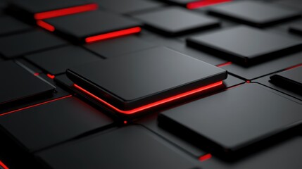 Poster - Futuristic Abstract Background with Glowing Red Lines and Black Squares Ideal for Technology, Gaming, and Digital Art Themes in Modern Design Projects