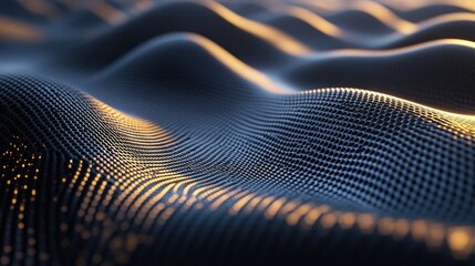 Poster - Abstract Wavy Surface with Textured Patterns and Golden Highlights, Illustrating Flow and Movement in a Digital Environment, Perfect for Technology and Design Themes