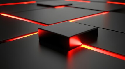 Poster - Futuristic Abstract Background with Black Panels and Glowing Red Lines, Perfect for Technology and Modern Design Projects