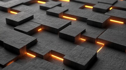 Poster - Textured Dark Surface with Glowing Lines and Geometric Patterns, Abstract Design Featuring Minimalistic Elements and Modern Aesthetic for Digital Art and Backgrounds