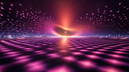 Poster - Futuristic Abstract Visualization of Light and Color in a Vibrant Digital Landscape with Glowing Patterns and Textures, Representing Innovation and Technology
