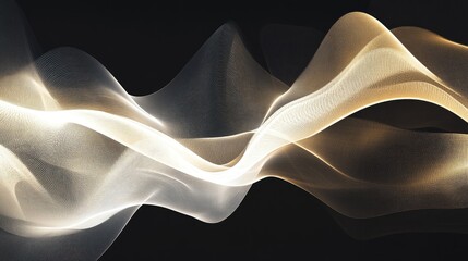 Poster - Abstract Flowing Waves in Soft Light Against a Dark Background, Capturing the Essence of Motion and Fluidity in Artistic Design