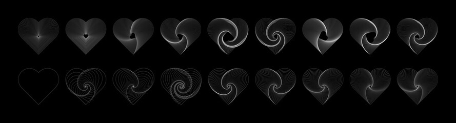 Y2k grid wireframe hearts. Vector icons. Web set.