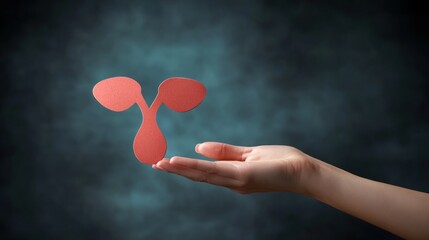 Wall Mural - Hand holding a stylized red shape against a dark background.