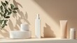© Juan - Minimalist Skincare Product Arrangement on Beige Background