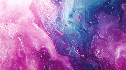 Wall Mural - Abstract swirling pink and blue marbled background with glitter.