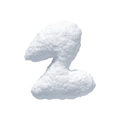 Poster - Number 2 made of snow realistic 3d design isolated on background. Two sign made from snowy white texture. Vector illustration