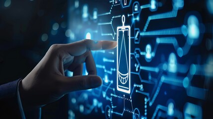 Poster - A hand interacting with a digital interface displaying a scale icon, symbolizing balance or measurement.