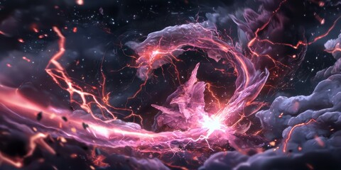 Poster - dynamic lightning strike illustration abstract anime background digital art cosmic environment high-