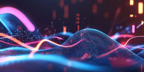 Poster - vibrant equalizer waves create abstract background with neon lights digital art futuristic environme