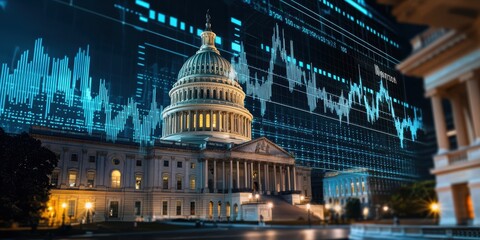 Poster - dynamic stock market analysis at the capitol building washington d.c. digital art nighttime financia