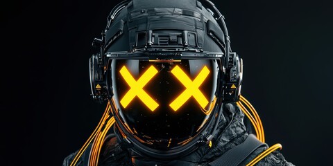 Poster - futuristic space exploration event dark astronaut with yellow xs digital art sci-fi environment clos