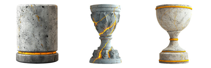 PNG Elegant Marble Column and Cup Collection. Isolated on transparent background