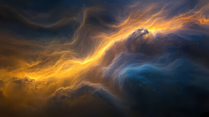 Wall Mural - abstract cosmic nebula wave clouds background landscape wallpaper design, blue, yellow, purple, red 