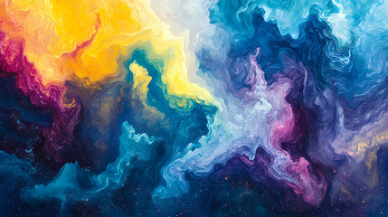 Wall Mural - abstract cosmic nebula wave clouds background landscape wallpaper design, blue, yellow, purple, red 