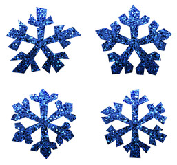 Canvas Print - Vector illustration of four blue glitter snowflakes on white, ideal for festive and winter-themed design projects.