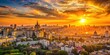 Orange sunset casting a golden glow over the cityscape of Kiev, Ukraine , cityscape, Kiev, Ukraine, Europe