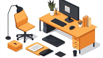 Poster - Isometric View of a Modern Home Office Workspace