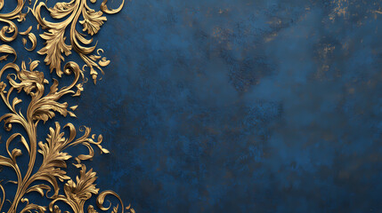 Wall Mural - A decorative border of golden filigree entwines a deep blue canvas, creating a regal and elegant backdrop for a text or design. Regal. Illustration