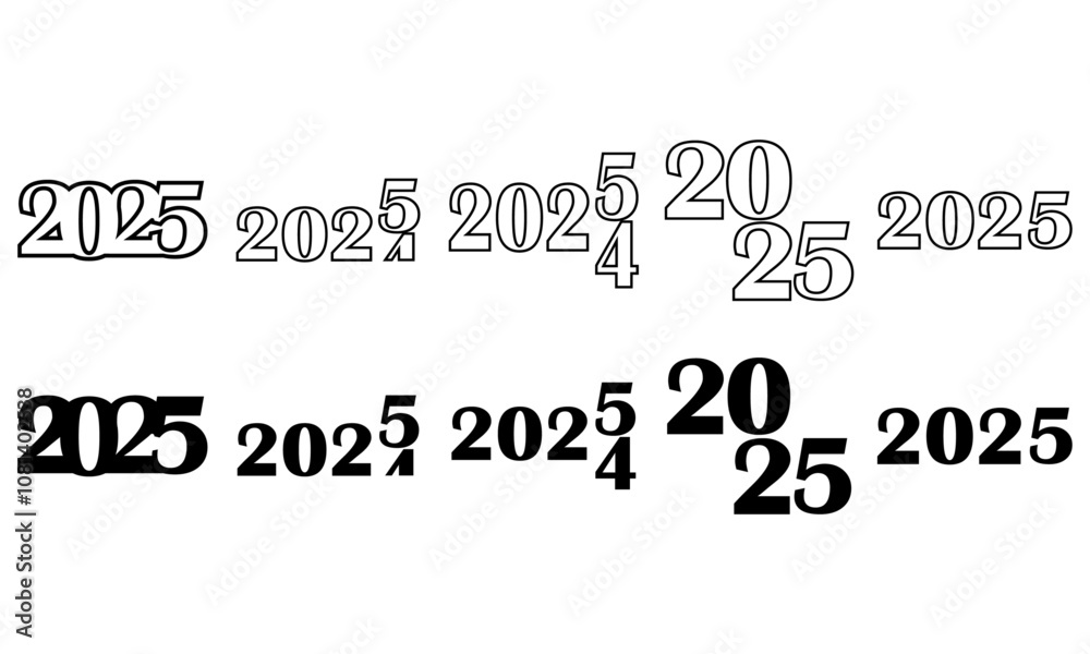 Set Of 2025 New Year Line Version Icon, Simple Icon Vector Design, best ...