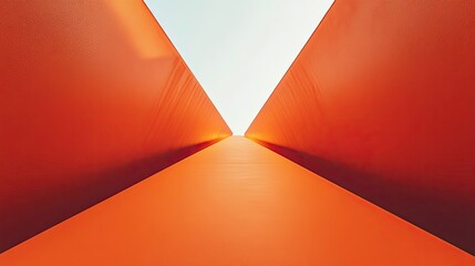 Bright Orange V-Shaped Tunnel With Bright Sky