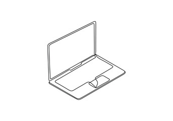 Poster - Continuous line drawing of a laptop isolated on a white background. Personal computer. Vector illustration