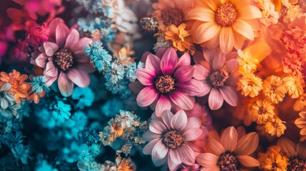 Wall Mural - Colorful mixed flower bouquet with vivid hues and artistic style