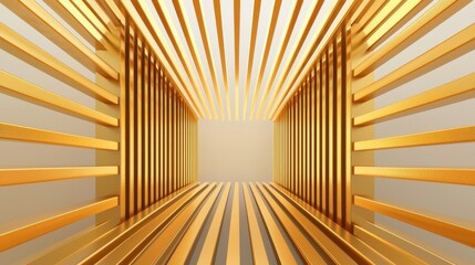 Poster - A golden-hued interior featuring parallel beams of light and shadow, creating a warm, inviting atmosphere.