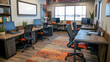 © Solo Leveling - A modern office space featuring desks, computers, and ergonomic chairs, designed for productivity and collaboration, with natural light and a warm color palette.