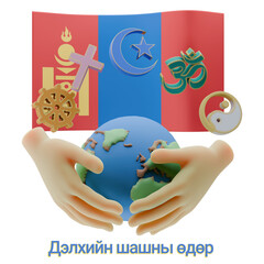 Wall Mural - Beguiling 3D renders of World Religion Day Written in Mongolia Languages