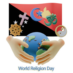 Wall Mural - Blazing 3D renders of World Religion Day Written in Papua New Guinea Languages