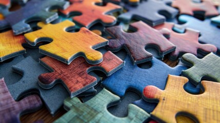 Poster - A conceptual artwork of puzzle pieces fitting together seamlessly, Illustrating equity and integration in inclusive societies, photography style