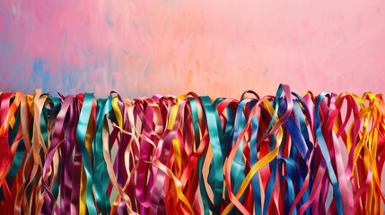 Poster - A conceptual image of colorful ribbons weaving into a unified tapestry against a gradient backdrop, Signifying unity in diversity, photography style