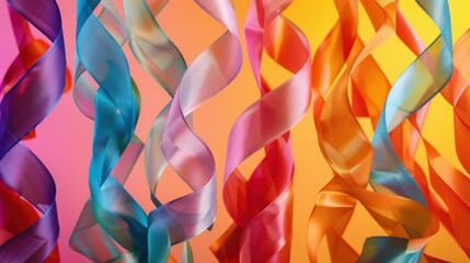 Poster - A conceptual image of colorful ribbons weaving into a unified tapestry against a gradient backdrop, Signifying unity in diversity, photography style