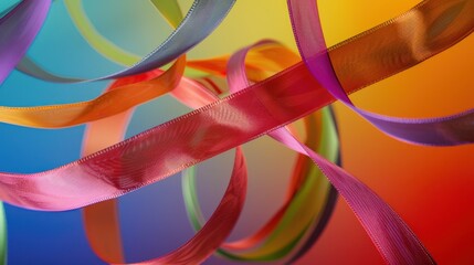 Poster - A conceptual image of colorful ribbons weaving into a unified tapestry against a gradient backdrop, Signifying unity in diversity, photography style