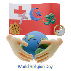 Wall Mural - Fair 3D renders of World Religion Day Written in Tonga Languages