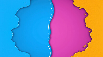 Poster - Vibrant Blue, Pink, and Yellow Paint Splash Separately Merging Together Creating Abstract Artful Background for Creative Designs and Artwork Projects