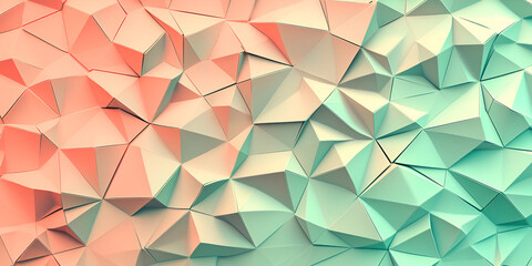 Poster - Abstract Geometric Texture: A mesmerizing blend of coral and mint green, this abstract geometric texture evokes a sense of depth and movement.  The interplay of light and shadow creates a dynamic.