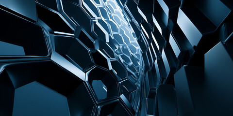 Poster - Abstract Dark Blue Hexagon Tunnel 