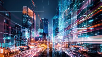 Poster - A digital artwork blending symbols of diversity into a futuristic cityscape, Symbolizing technological integration and cultural diversity, photography style